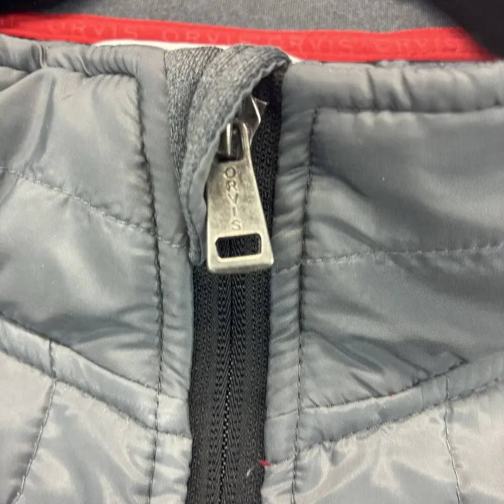 Orvis Men’s XL Quilted Full Zip Fleece Jacket Gray Outdoor Hiking Stretch